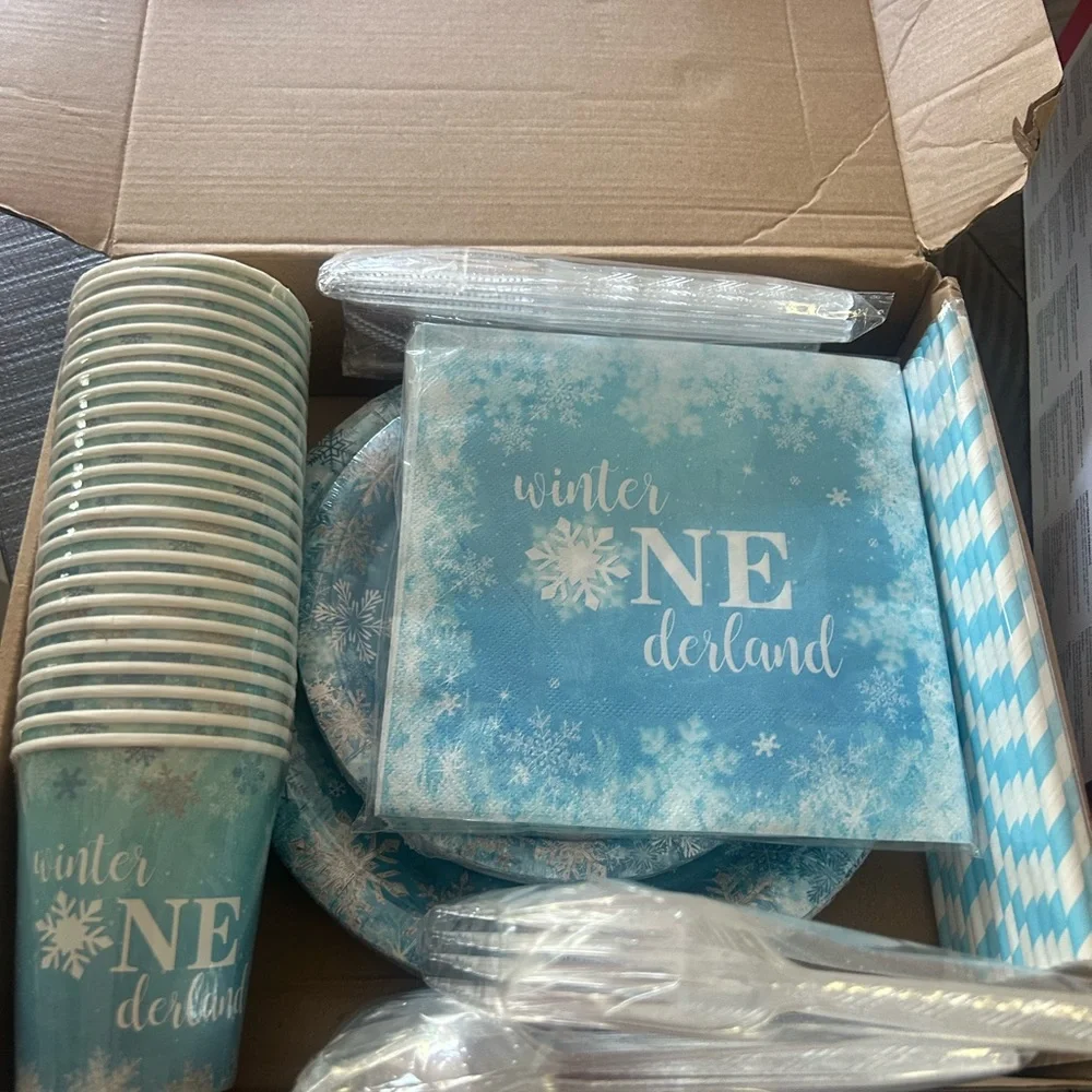 Winter one derland Party for 24 one birthday winter party plates cups fork New
